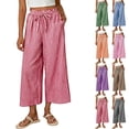 thumbnail image 7 of Jewelreauty Women's Plaid Capri Pants with Pockets Tie High Waist Wide Leg Capris Trendy Casual Summer Clothes (S, Purple), 7 of 7