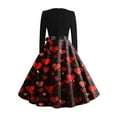 thumbnail image 6 of Valentine Dress for Women 1950S Retro Long Sleeve V-Neck Cocktail Dresses with Belt Love Heart Printing A-Line Dress Black 2XL, 6 of 6