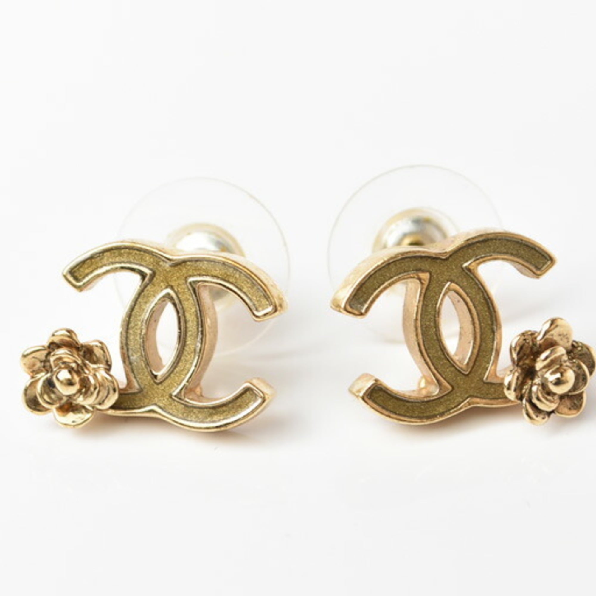 Authenticated Used Chanel Earrings CHANEL CC Coco Mark Camellia Gold ...