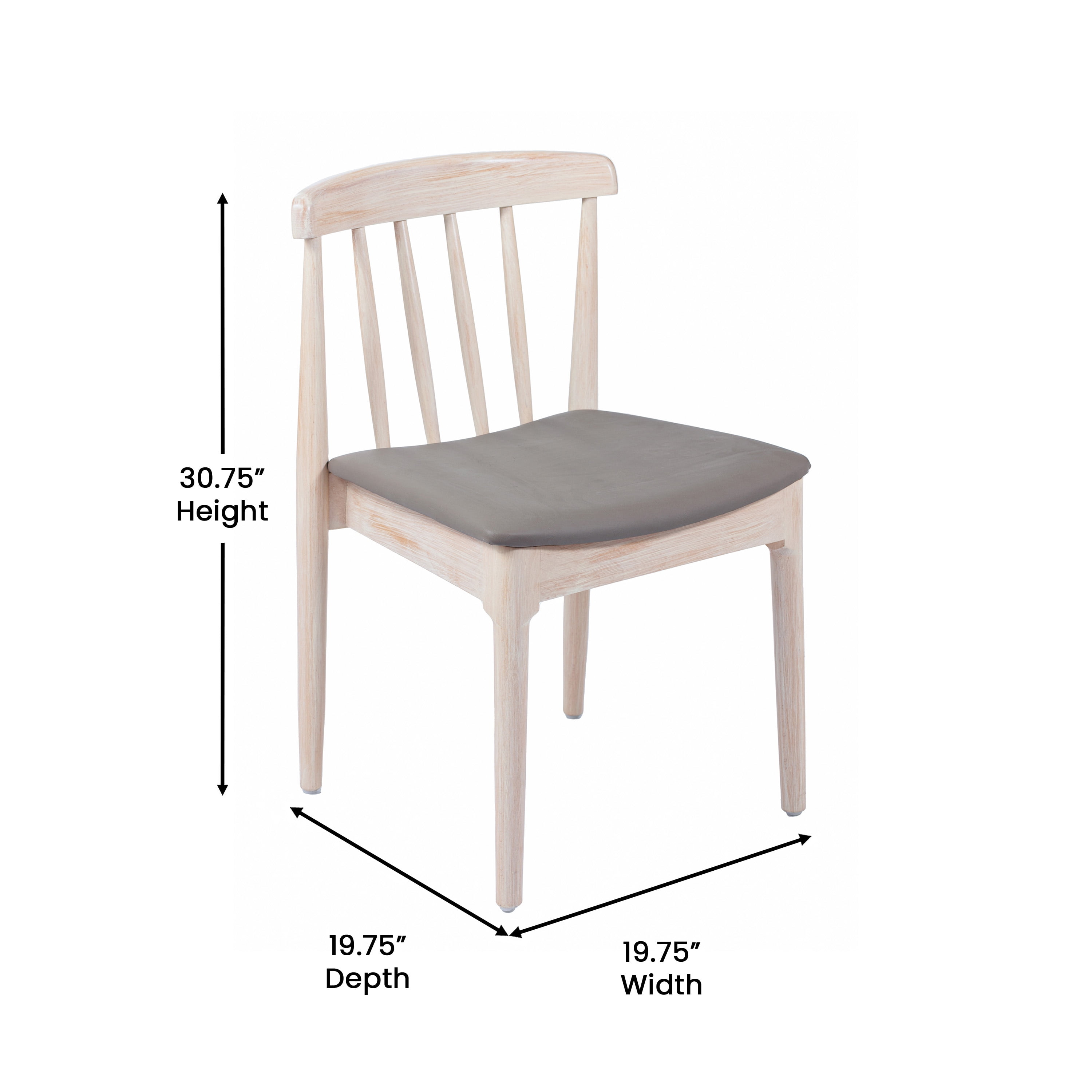 Emma + Oliver Set of 2 Solid Wood Dining Chairs with Spindle Backrests and Vinyl Seats, Antique White/Beige
