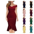 thumbnail image 6 of Lovskoo Cocktail Dresses for Women Off Shoulder V-Neck Ruffle Pleat Waist Bodycon Evening Slit Formal Dress Burgundy, 6 of 6