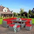 thumbnail image 2 of Pemberly Row 7 PCS Patio Dining Set Sectional Sofa Couch Ottoman Garden in Red, 2 of 8
