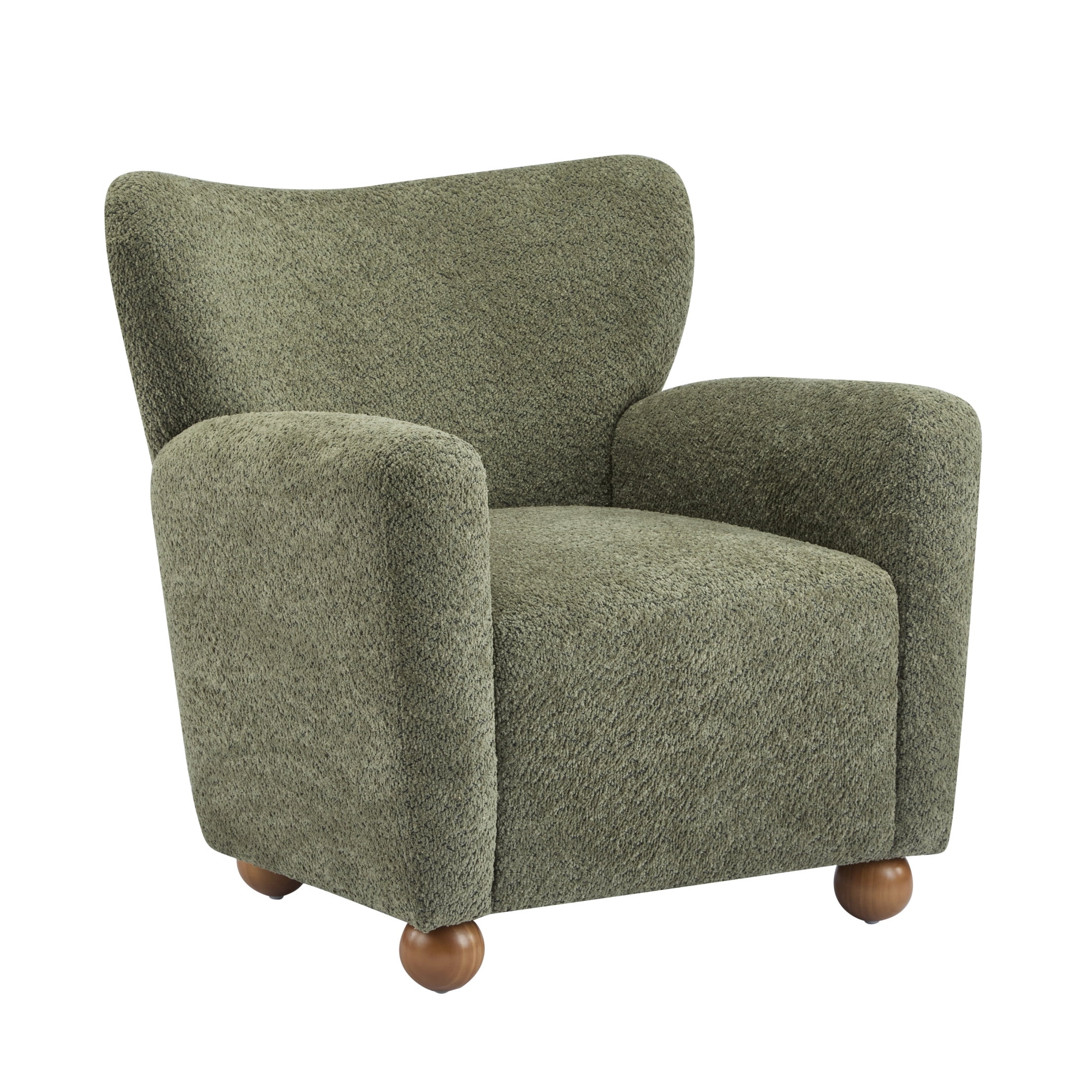 Christopher Knight Home Wingback Chair, Boucle Upholstered Accent Chair with Solid Wood Legs, Olive Green