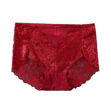 hoksml Briefs for Women  Women s Underwear Medium Waist Lace Mesh Hollow Cotton Crotch Sexy Breathable High Elastic Briefs on Clearance