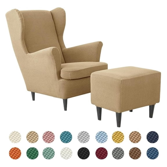 Stretch Wingback Chair Slipcover, Universal Wing Chair Covers Slipcovers with Elastic Bottom, Living Room Armchairs Chair Slip Covers with Ottoman Cover, High Back Chair Cover Slipcover Set(,Chai