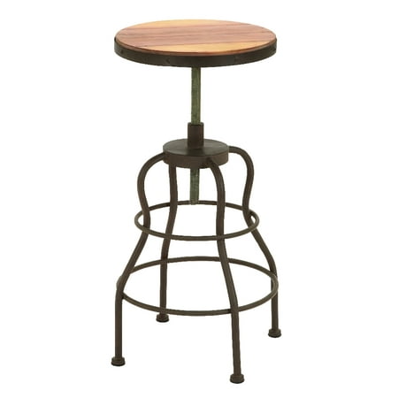 Traditional Bar Stool Round Wood Seat Sturdy Metal Base Home Kitchen D ...