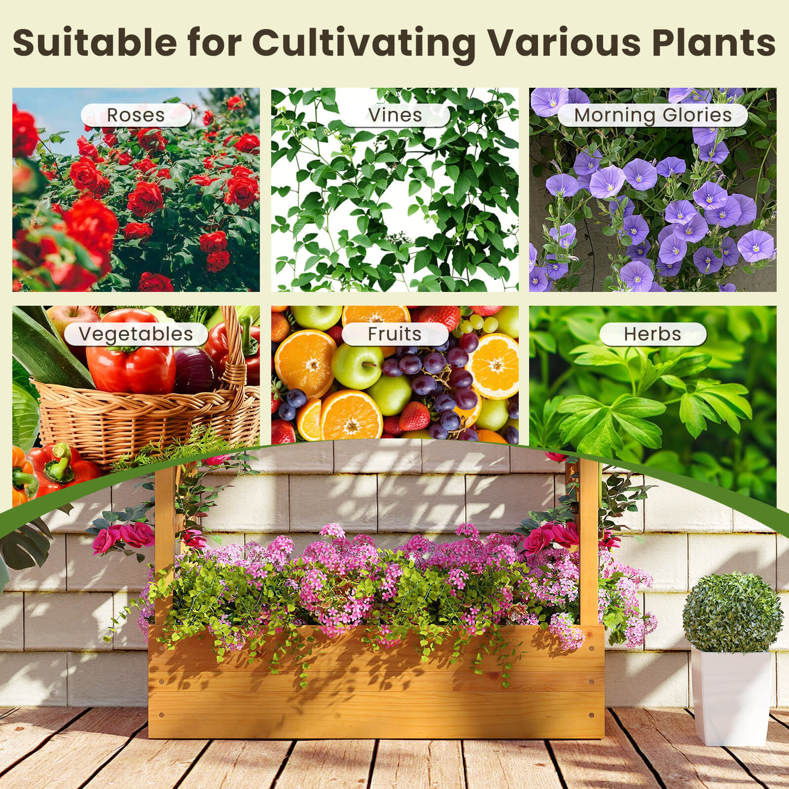 Costway 2 PCS 70” Wooden Raised Garden Bed with Lattice Trellis Hanging Roof Open-Ended Base