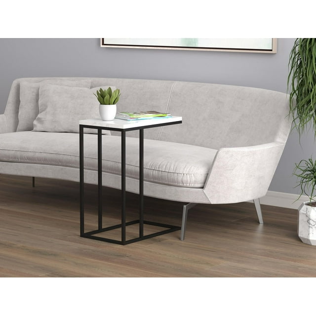 Safdie & Co. Accent Table C-Shaped Marble Black Metal