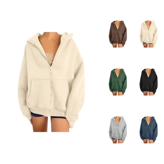 Plain Zip Up Hoodies for Women 2025 Fall Winter Long Sleeve Hooded Jacket Coat Sweatshirt with Pockets