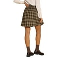 thumbnail image 3 of INSPIRE CHIC Vintage Plaid Skirt for Women's Double Breasted A-Line Pleated Mini Skirts XS Brown, 3 of 6