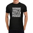thumbnail image 1 of Men's Black Cotton T-Shirt With Funny Warning Print - 'WARNING I BOUGHT THE DRINK PACKAGE' - Casual And Comfortable Tee For Everyday Wear, 1 of 6