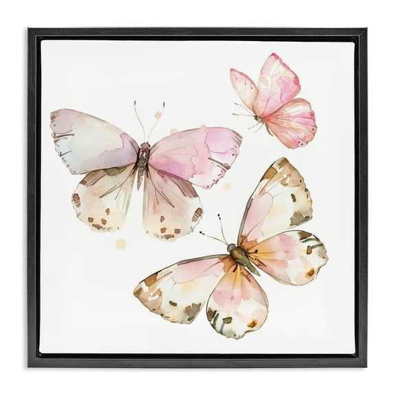 Stupell Industries Soft Watercolor Butterfly Trio Animals Painting Black Floater Framed Canvas Art Print Wall Art, 18 x 18