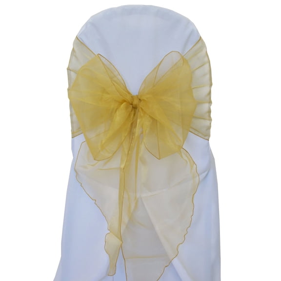 Wedding Linens Inc. (10pcs) 12" x 116" Organza Sheer Chair Sashes Chair Sash Bow ties with Angle end style for Wedding Party Catering Banquet Decoration Events - Gold