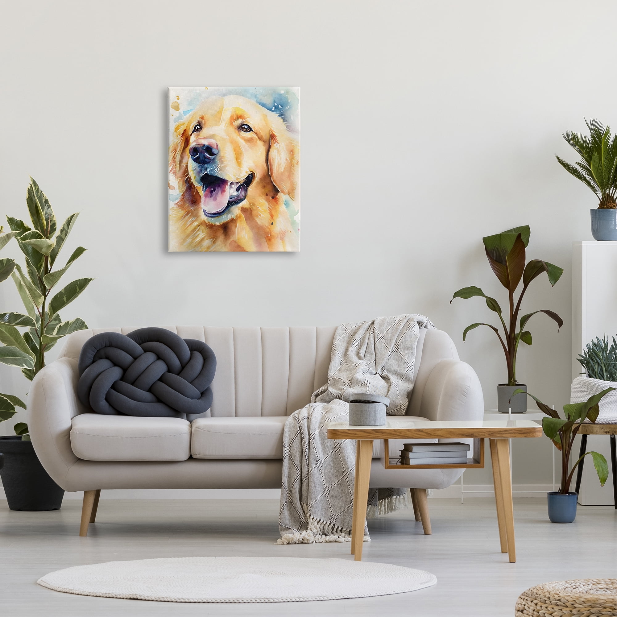 Stupell Industries Happy Retriever Portrait Animals & Insects Painting Gallery Wrapped Canvas Art Print Wall Art, 24 x 30