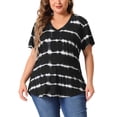 thumbnail image 1 of Blusas de mujer de tallas grandes Agnes Orinda, casuales, con cuello en V, de manga corta, con estampado de teñido anudado, tops de verano 3X en negro, 1 of 6