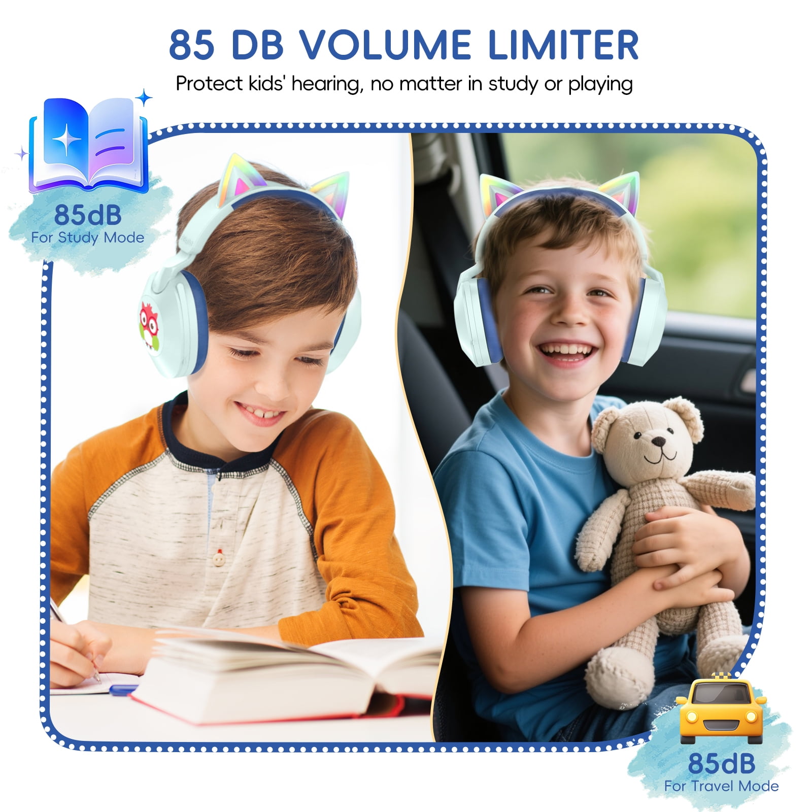 LOBKIN Kids Bluetooth Headphones,Lightweight Wireless Headphones for Kids,85dB Volume Limited,Foldable,35 Hours Playtime,Bluetooth 5.4, Over-Ear Toddler Headsets with Built-in Mic,Blue