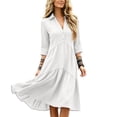 thumbnail image 6 of Ayolanni 3/4 Sleeve Dresses for Women Solid V-Neck A-Line Maxi Dress Party Wedding Guest Plain Button Down Long Dress White S, 6 of 6