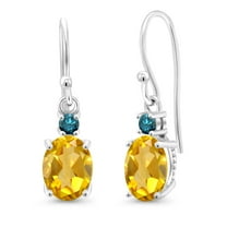 Gem Stone King 10K White Gold Yellow Citrine and Blue Diamond Dangle Earrings for Women (2.73 Cttw, Gemstone Birthstone, Oval 8x6mm)