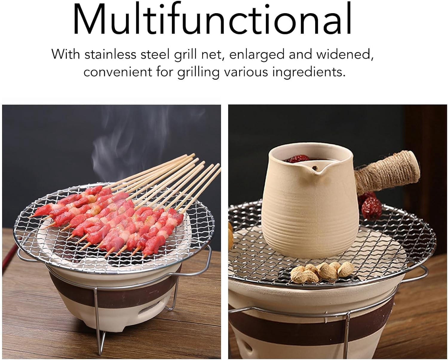 Clay Charcoal Stove, Coarse Ceramic Multifunctional Tea Boiler & Grill, Indoor Outdoor BBQ Compact Portable, for Home Camping