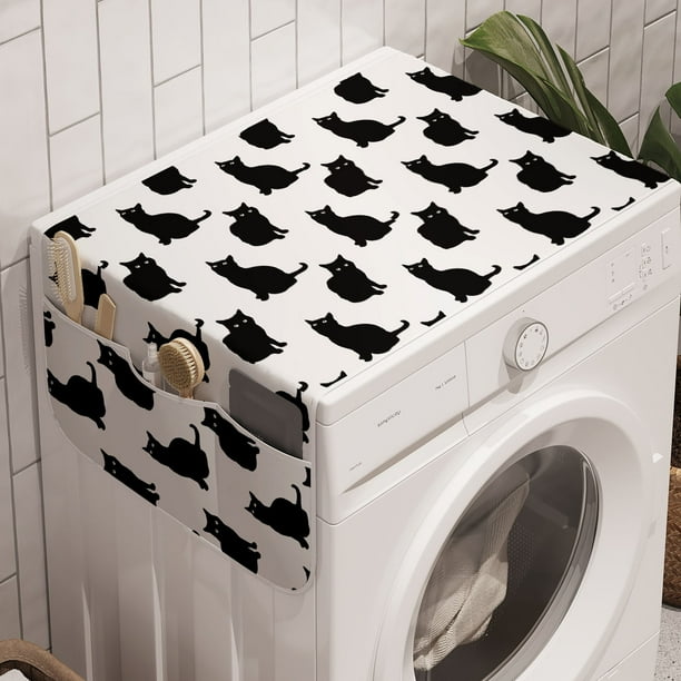 Cat Washing Machine Organizer, Black Cat on White Backdrop Playful Friendly Animals Posing Domestic Pets, Anti-slip Fabric Top Cover for Washer and Dryer, Black White, by Ambesonne Cat Washing Machine Organizer, Black Cat on White Backdrop Playful Friendly Animals Posing Domestic Pets, Anti-slip Fabric Top Cover for Washer and Dryer, Black White, by Ambesonne