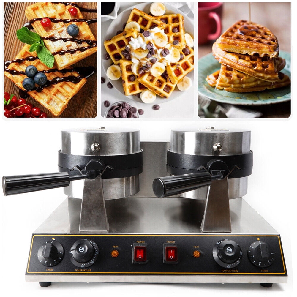 DENEST Dual Rotating Belgian Waffle Maker Commercial Non-Stick 7" Round Breakfast 1500W