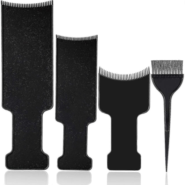 4 Pieces Highlighting Board And Brush Kit, 3 Pieces Flat Top Comb Board Paddle And 1 Piece Hair Coloring Brush For Hair Dye And Salon Uses (black)