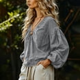 thumbnail image 5 of ThriftyPlait Boho Tops for Women Casual Cotton V Neck Blouses Summer Puff Long Sleeve Breathable Tops Elegant Lantern Sleeve Vacation Outfit, 5 of 7