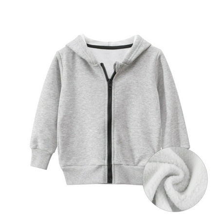 

BIZIZA Toddler Hoodies for Baby Zip Up Long Sleeve Fleece Hooded Thicken Solid Color 1-6Y Chlid Tops Gray 90
