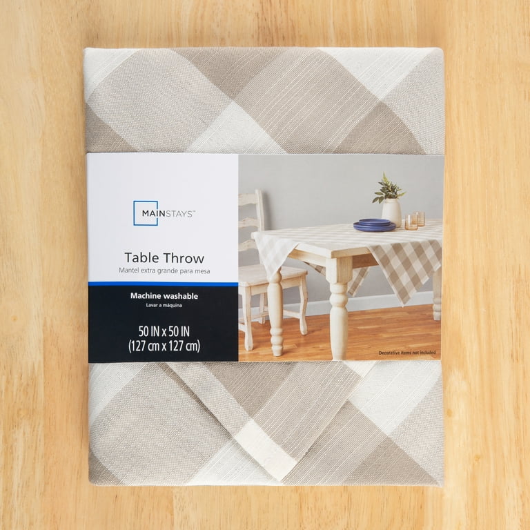 Beige Plaid Table Throw photo 3