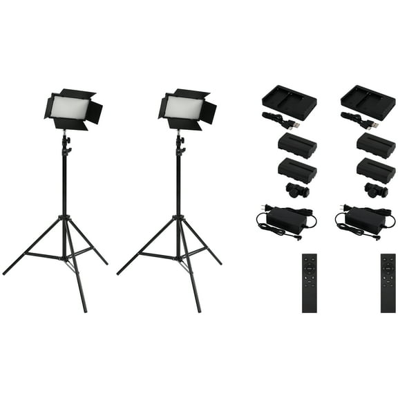 2 Pack Acurit Colorview Lux Studio Light Pro Studio Lights Photography Lighting Kit w/ 3 Color Temps, 4 Metal Barn Doors, 4160 Lumens LED w/ Remote, AC Power Supply, Battery Pack, 6'6" Light Stand