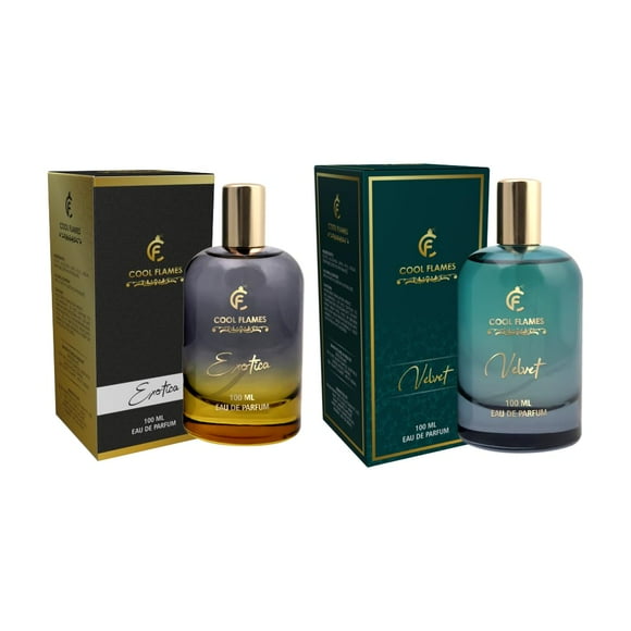 Cool Flames Combo de Luxe Exotique + Eau de Parfum en Velours pour Hommes & Femmes Lot de 2 X 100ml - 3.4 Fl.oz. Chacun / Fragrance Unisexe Premium Longue Durée - avec des Notes Herbacées, Florales, Agrumes & Boisées
