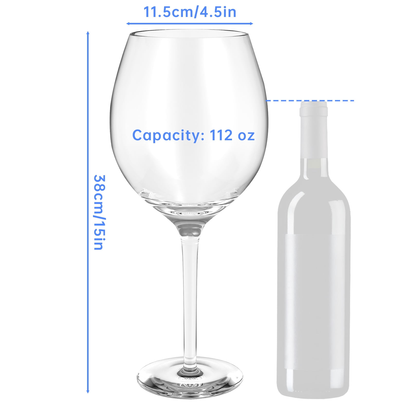 NiHome Artisan 112oz Hand-Blown Giant Wine Glass for Celebrations & Gatherings, 15" Tall 4.5" Mouth Italian Design Large Capacity Crystal Stemware, Elegant Lead-Free Glassware Eco-Friendly Packaging