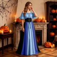 thumbnail image 4 of Renaissance Dress Women Short Sleeve Cold Shoulder Underbust Corset Dresses Vintage Victorian Goth Halloween Maxi Dress, 4 of 7
