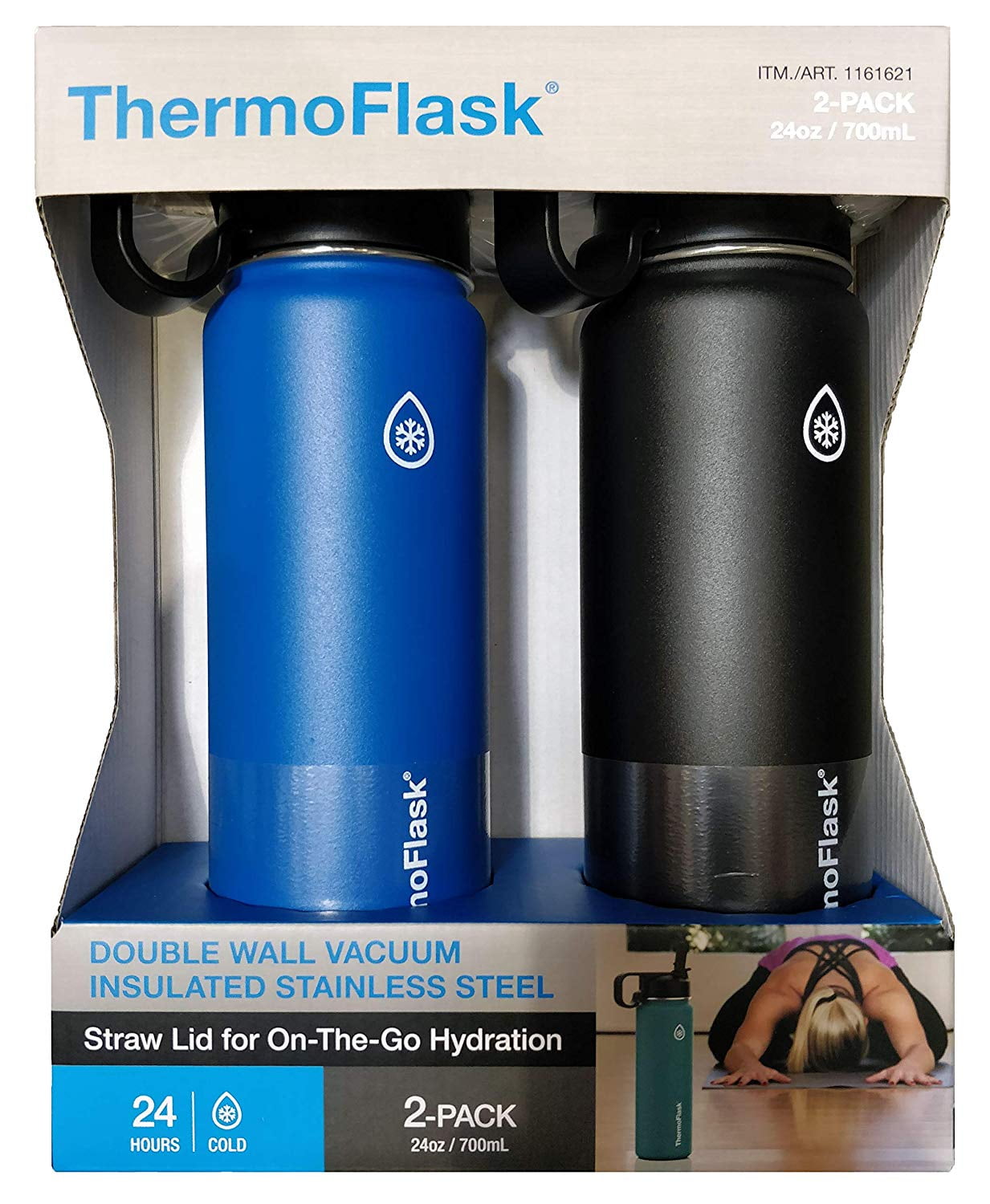 Thermoflask 24oz Double Wall Vacuum Insulated Tumbler 2 Pack Black/Blue