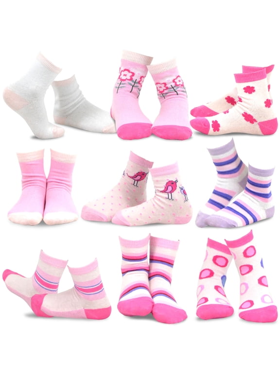 TeeHee Kids Girls Fashion Variety Cotton Crew 9 Pair Pack Gift Box (3-5 Years, Girls Vintage)