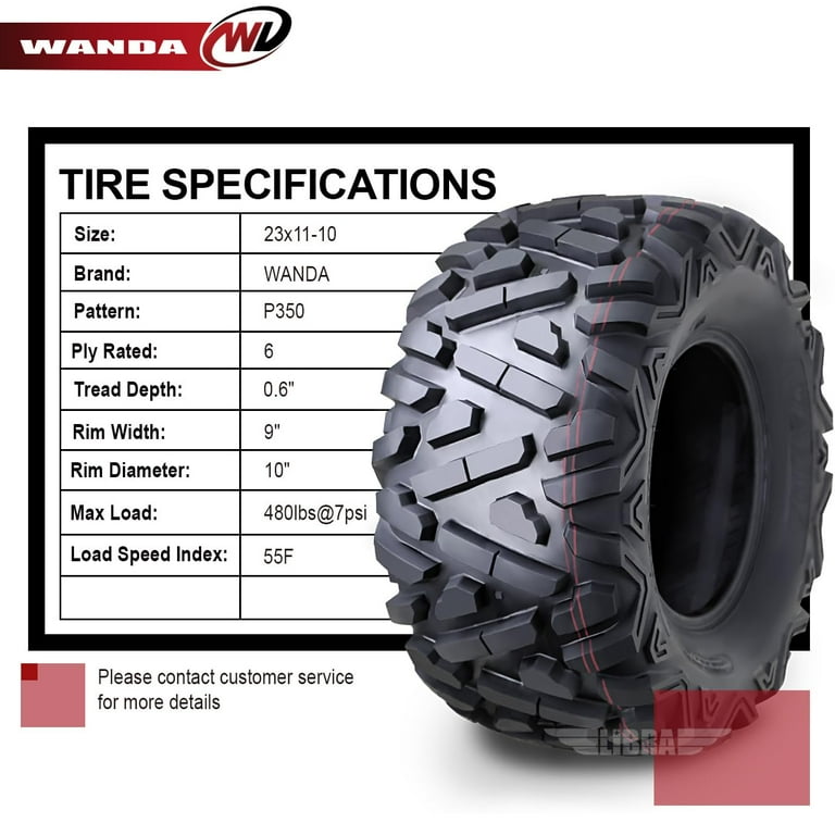 WANDA Utility ATV UTV Tires Set, 23x11-10, Superior Traction