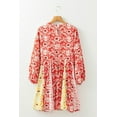 thumbnail image 6 of Women's Red Colorful Floral Patchwork Long Sleeve Pleated Mini Dress - [ZhiHiMeRi] | (US 4-6)S, 6 of 12