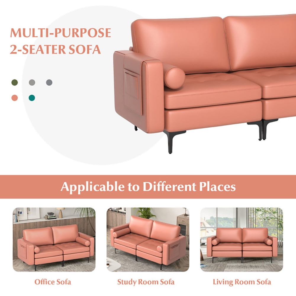 Finihen Loveseat Sofa, Modern Loveseat Sofa with 2 Bolsters and Side Storage Pocket, for Living Room, Bedroom, Pink Finihen Loveseat Sofa, Modern Loveseat Sofa with 2 Bolsters and Side Storage Pocket, for Living Room, Bedroom, Pink