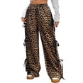 thumbnail image 3 of Women'S Baggy Sweatpants Elastic Waist Casual Wide Leg Pants with Pocket Y2K Going Out Travel Pants Orange Leopard M, 3 of 9