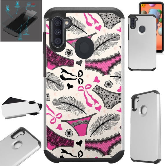 WORLD ACC Fusion Phone Case Compatible with Samsung Galaxy A11 + TEMPERED GLASS Hybrid Cover (Feather Panties)