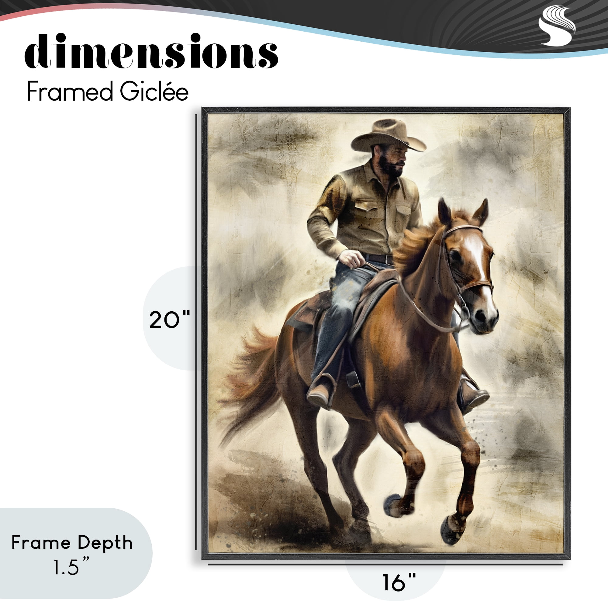 Stupell Industries Gallop Horse & Cowboy Black Framed Giclee Art, design by Kim Allen