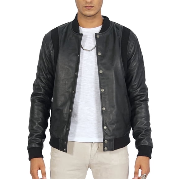 Boston Harbour Charlie Black Bomber Leather Jacket Mens - Cafe Racer Motorcycle Leather Jacket Men