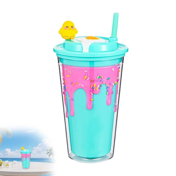 1pack Ice Cream-Shaped Cups with Straws, Holds 14 oz, BPA Free Plastic, Birthday Party Supplies, Multi-Color