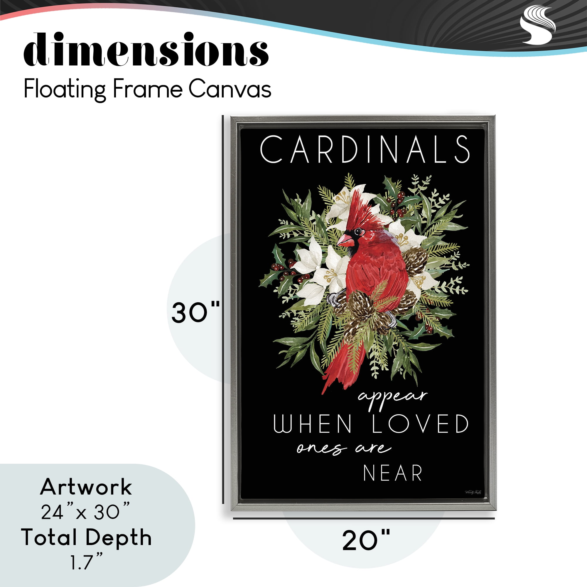 Cardinals Appear Seasonal Sentiment Gray Framed Floater Canvas Wall Art, design by Cindy Jacobs