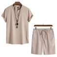 thumbnail image 2 of USNSM (M-5XL) Big and Tall Men's Solid Color Casual Pocket Drawstring Shorts Plate Button Short Sleeve V-Neck Top Set Beige XXL, 2 of 5