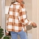 thumbnail image 4 of Otoño Invierno chaqueta de un solo pecho con cuello vuelto para mujer abrigo a cuadros de manga larga de lana borrosa prendas de vestir cuadros café y blanco L, 4 of 7