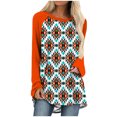 thumbnail image 1 of Mujeres Casual Tribal Wind Impreso Manga larga O-cuello Pullover Blusa Camiseta Tops Pompotops  FGAJ1176, 1 of 5