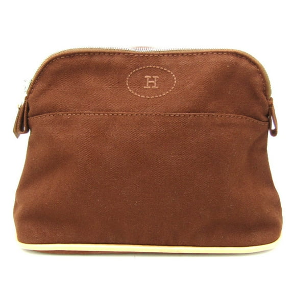 Pre-Owned Hermes Bolide PM Women,Men Cotton,Leather Pouch Brown (Good)