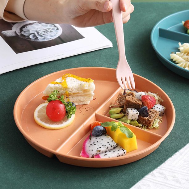 Apmemiss Clearance Divided Plates for Kids Adults, 3-Compartment Microwave Safe Reusable Dinnerware, Food Grade Plastic Portion Control Plates for Indoor Outdoor Picnic Camping School Lunch