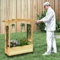 thumbnail image 4 of Dextrus Raised Garden Bed with Trellis Hanging Roof, Wood Planter Box with Drainage Holes and Wheels for Climbing Plants Flowers, Natural, 4 of 11